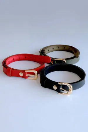 3-Piece Belt Set, Black - Red and Khaki Belt (Gold Accessory)