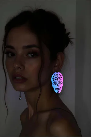 Rainbow Reflective Skull Gothic Earrings, Stylish Laser Cut Earrings - APBJ029