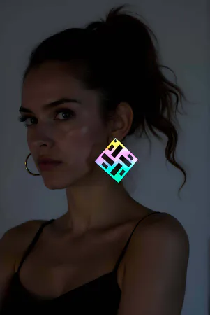 Rainbow Reflective Square Earrings, Stylish Laser Cut Earrings - APBJ012
