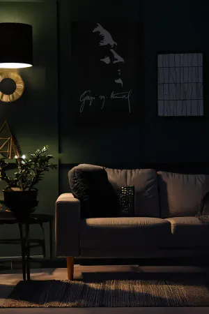 Ataturk Painting, Ataturk Painting Signed by Gazi Mustafa Kemal Reflected in the Dark on Reflective Leather