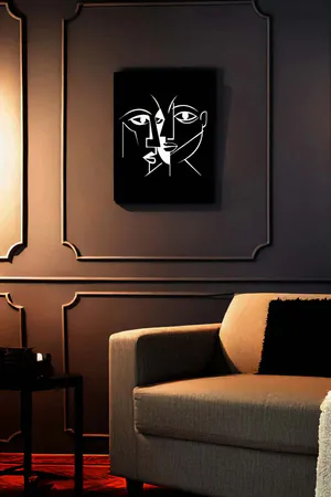 Cubism Abstract Faces with Reflectors on Skin, Reflective Painting Reflected in the Dark