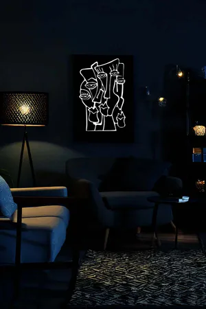 Abstract Faces on Reflective Leather, Stylish Painting Reflected in the Dark