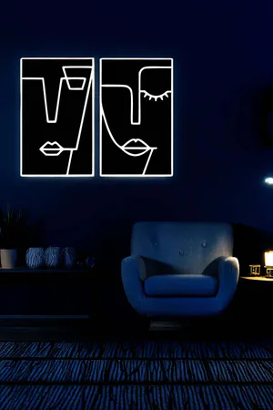 Cubic Abstract Face Paintings on Reflective Leather, Stylish Paintings Reflected in the Dark