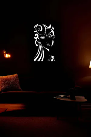 Modern Painting with Reflective Stylized Female Figure and Black Leather Background