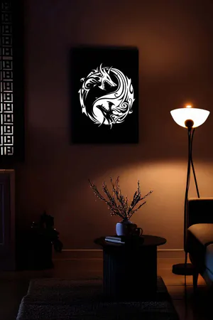 Reflective Yin Yang Dragon Symbol Leather Wall Painting