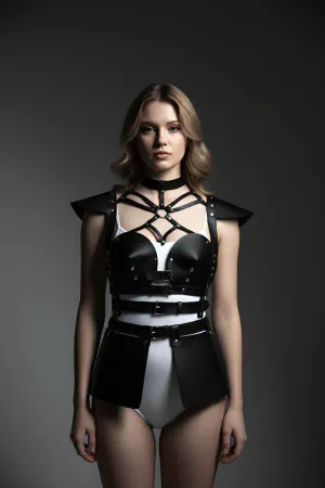 Leather Mini Dress, Leather Harness Skirt and Chest Set - APFT1371