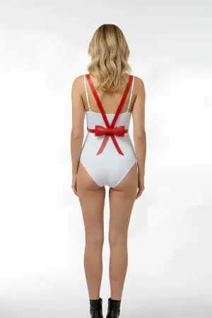 Red Women's Belt with Bow on the Back, Thin Leather - APFT177