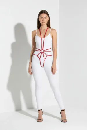 Red Body Harness Leather Ring Detailed Body Accessory - APFT339