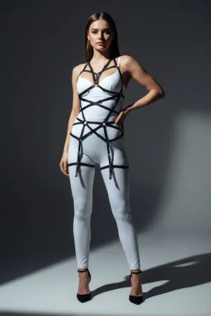 Black Body Harness Leather Multiple String Body Accessory - APFT348