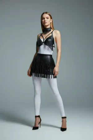 Black Skirt Faux Leather Skirt Short Skirt Cut Party - APFT482