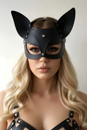 Black Mask Leather Cat Ears Party Accessory - APFT557