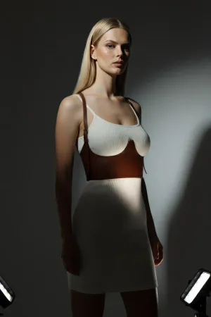 Tan Women's Belt Corset Cut Shoulder Detail Faux Leather - APFT614