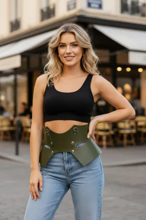 Khaki Women's Belt Corset Cut Wide Waist Belt - APFT619