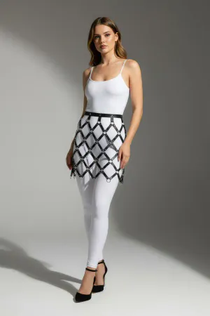 Black Skirt Leather Lattice Patterned Skirt with Hoop Detail Mini Skirt - APFT694