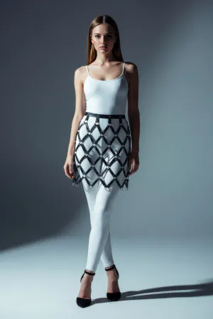 Black Skirt Leather Lattice Patterned Skirt with Hoop Detail Mini Skirt - APFT694