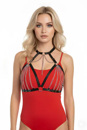 Black Chest Harness Chain Detailed Collar Accessory - APFT805