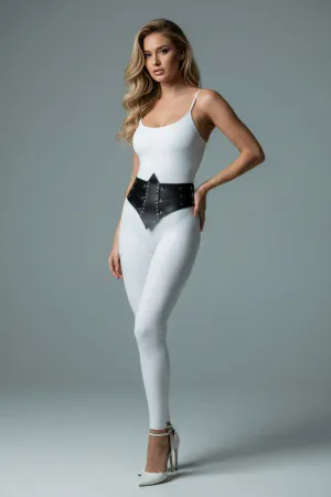 Black Women's Belt Studded Detailed Thick High Waist - APFT905