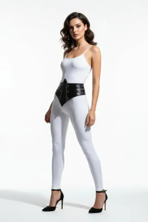 Black Women's Belt Studded Detailed Thick High Waist - APFT905