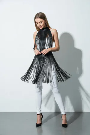 Black Skirt Leather Stripe Detailed Skirt High Waist Skirt - APFT997