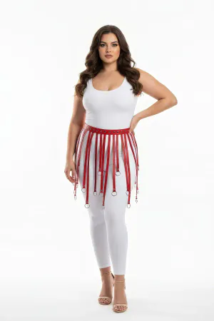 Large Size Red Leather Skirt Suspender Belt with Ring Detail - APFT579