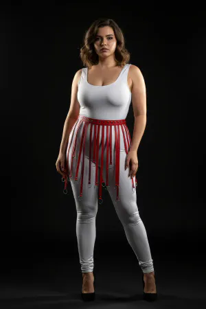 Large Size Red Leather Skirt Suspender Belt with Ring Detail - APFT579