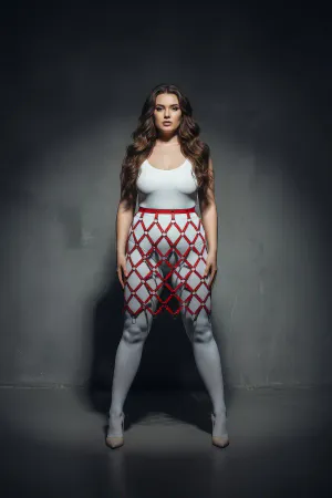 Plus Size Red Leather Skirt Cage Design Fancy Harness - APFT694