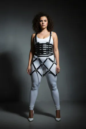 Plus Size Black Leather Skirt Harness Ring Detailed Fantasy Body Accessory - APFT785