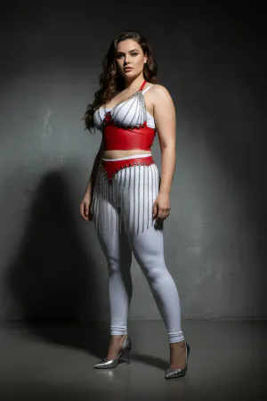 Plus Size Red Skirt Chain Tasseled Leather Accessory - APFT994