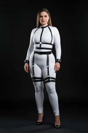 Plus Size Black Women's Harness Suit with Garter Leather Body Accessory - APFT697