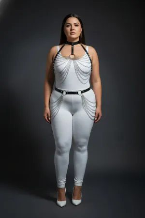 Plus Size Black Women's Harness Suit Chain Detailed Leather Fancy Accessory - APFT701