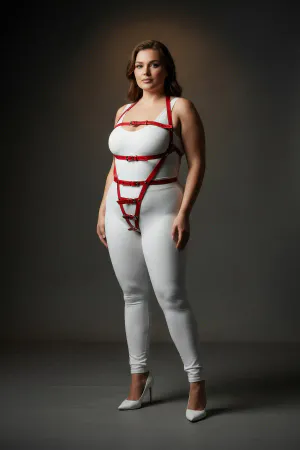 Plus Size Red Women's Harness Suit with Adjustable Belt Leather Fancy Accessory - APFT790