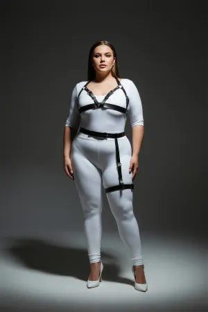 Plus Size Black Women's Harness Set with Garter Belt Stylish Leather Accessory - APFT863