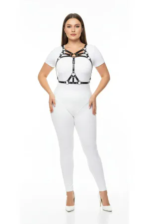 Plus Size Black Women's Harness Set Sexy Body Accessory with Ring Detail - APFT1053