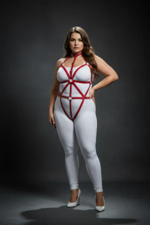 Plus Size Red Women's Leather Harness Set Fancy Body Accessory - APFT243