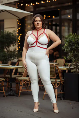 Plus Size Red Women's Rubber Harness Set Adjustable Stylish Body Accessory - APFT143