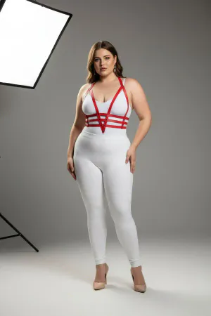 Plus Size Red Women's Harness Suit Adjustable Leather Body Accessory - APFT237