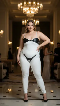 Plus Size Black Women's Harness Set with Chain and Ring Detail Leather Fancy Accessory - APFT1234