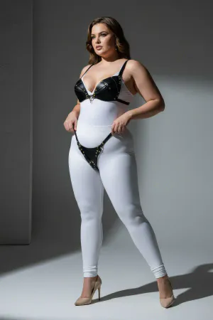 Plus Size Black Women's Harness Set Leather Look Ring Detailed Fancy Accessory - APFT1391