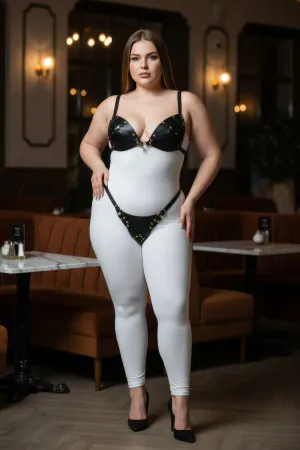 Plus Size Black Women's Harness Set Leather Look Ring Detailed Fancy Accessory - APFT1391