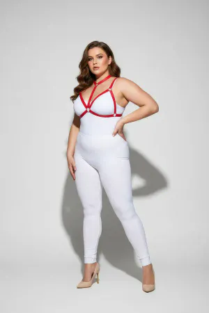 Plus Size Red Women's Harness Set Ring Detailed Rubber Fancy Accessory - APFT93