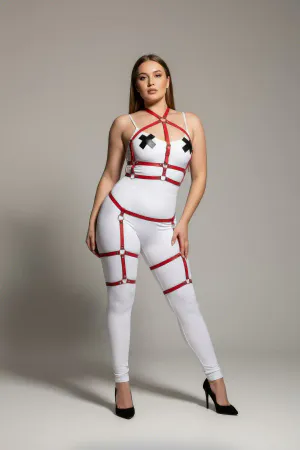 Plus Size Red Women's Garter Harness Leather Body Accessory Combination - APFT272