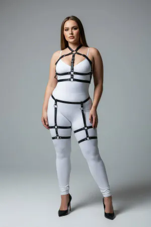 Plus Size Black Women's Garter Harness Set Adjustable Fancy Accessory - APFT272