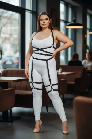 Large Size Black Women's Leather Garter Harness, Stylish Combination Accessory That Wraps the Body - APFT274