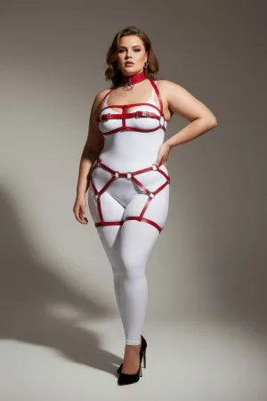 Plus Size Red Women's Garter Harness Leather Look Body Combination - APFT242