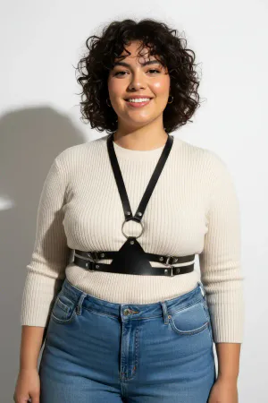 Plus Size Black Women's Corset Belt with Shoulder Strap Leather Combination Complement - APFT20