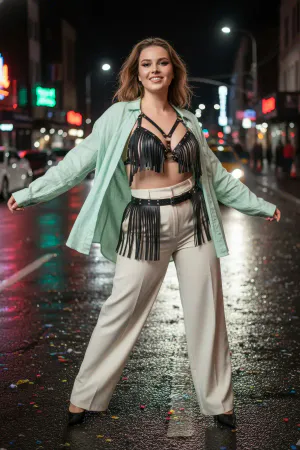 Large Size Black Women's Belt Tassel Detailed Leather Combination Accessory - APFT440