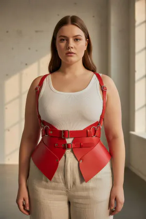 Plus Size Red Women's Belt Corset Look Leather Harness Body Accessory - APFT616