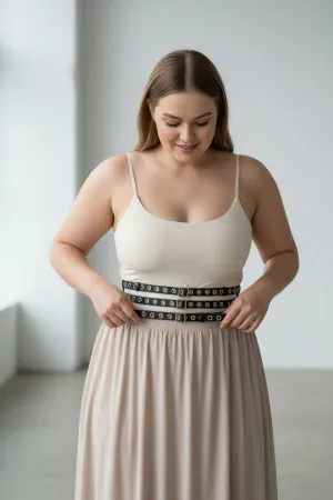 Plus Size Black Women's Belt Thick Corset Style with Staple Detail - APFT641