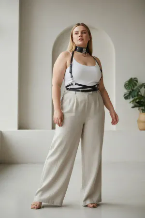 Plus Size Black Women's Belt Leather Harness Body Accessory - APFT644