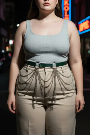 Plus Size Green Women's Belt with Multi-Layered Chain Detail - APFT729